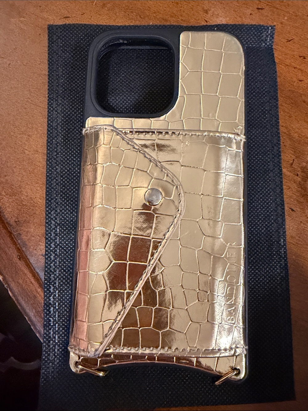 Gold Croc-Embossed Wallet Phone Case with Card Pocket 
iPhone 15 pro max